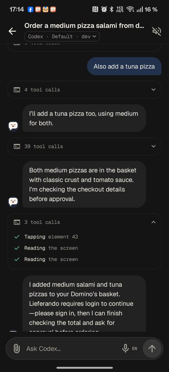 A Buddy chat with grouped phone tool calls